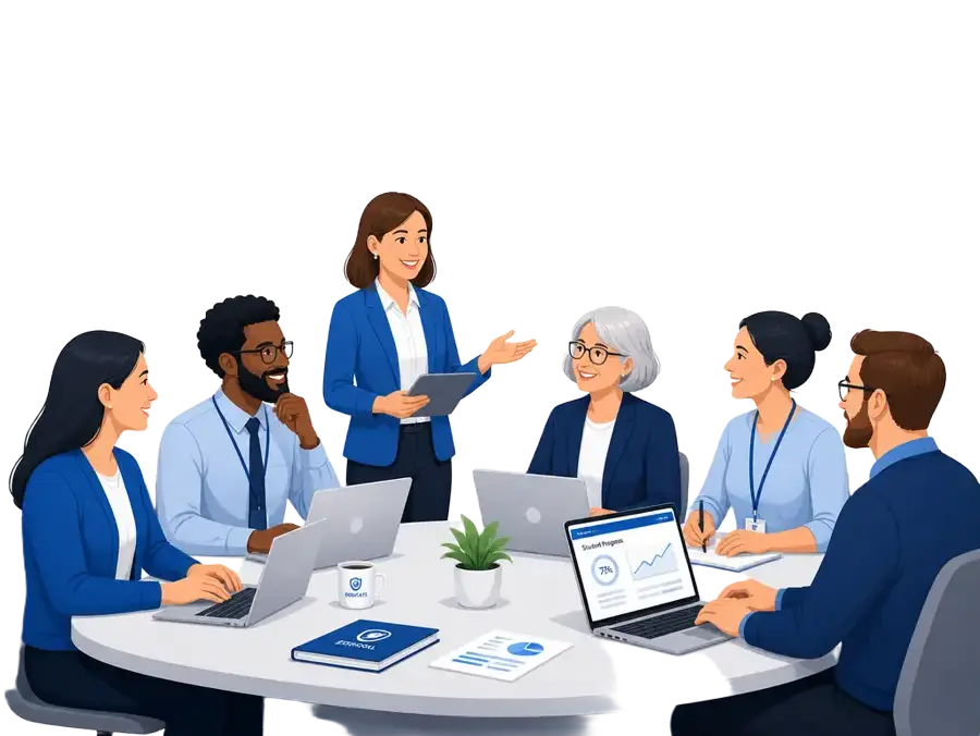 Equipo de docentes y directivos capacitándose en inteligencia artificial